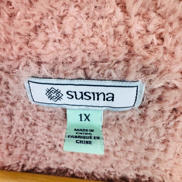 Susina plush fleece Cardigan sweater womens 1X pink button front - Picture 5 of 6